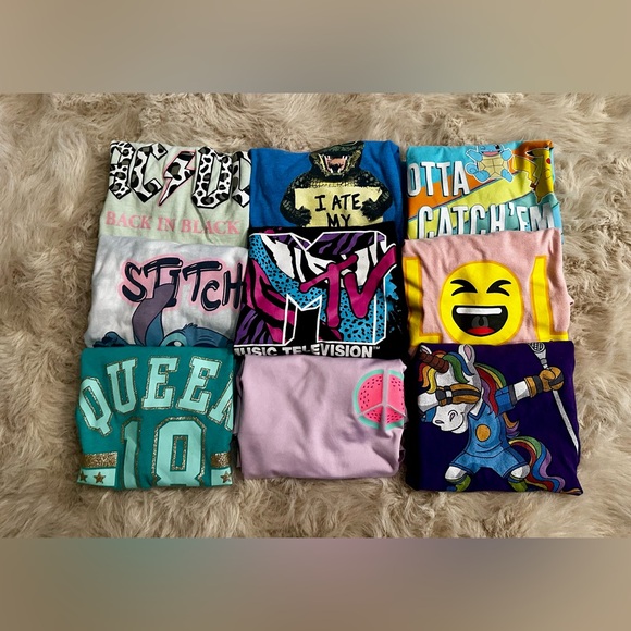 Girls Graphic Play TShirt 9 pcs. Lot Bundle 7/8 Pokémon Stitch Unicorn AC/DC MTV - Picture 2 of 8